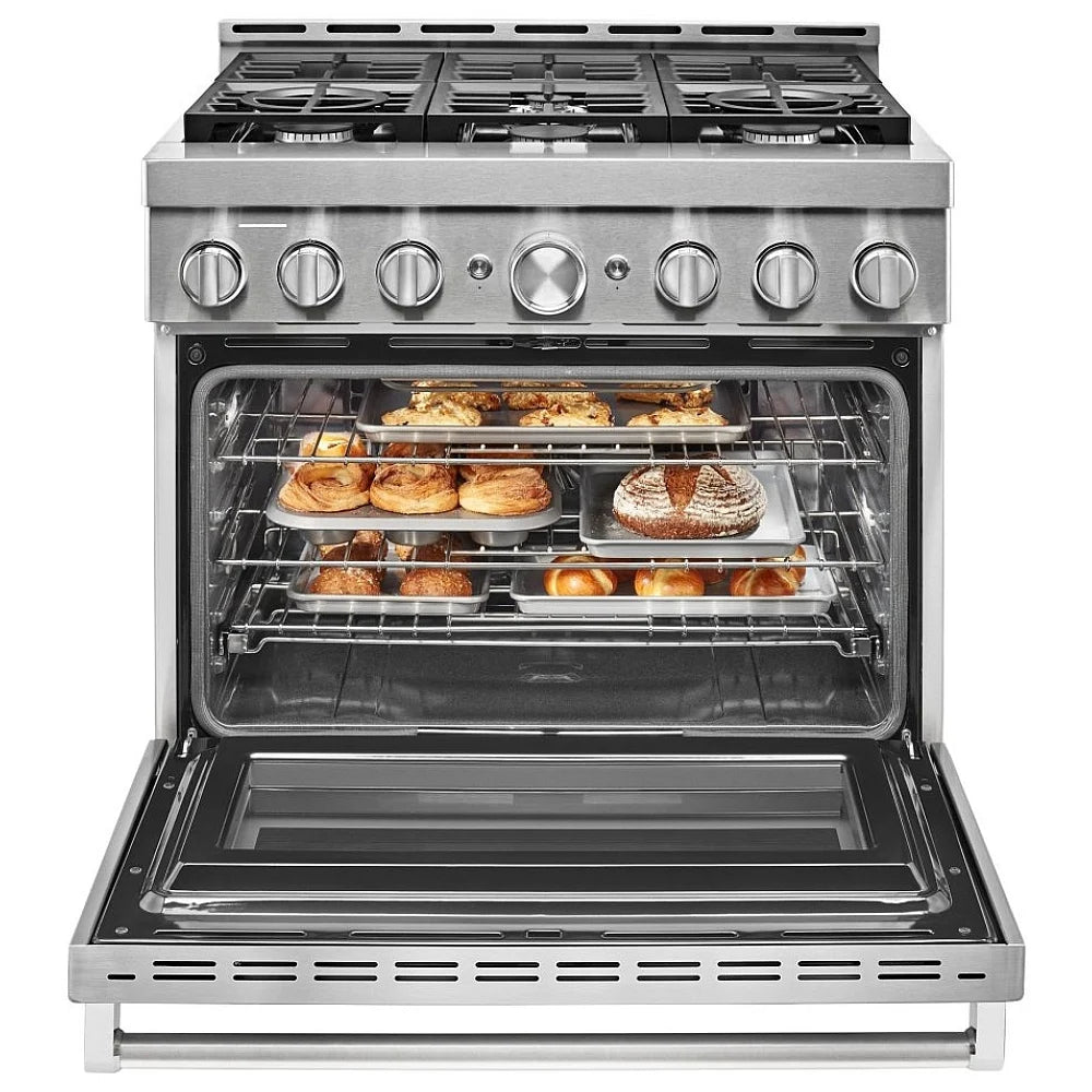 Self-cleaning oven system with True Convection cooking, offering even heat distribution for perfectly roasted dishes. Oven includes an automatic convection conversion temperature adjustment.