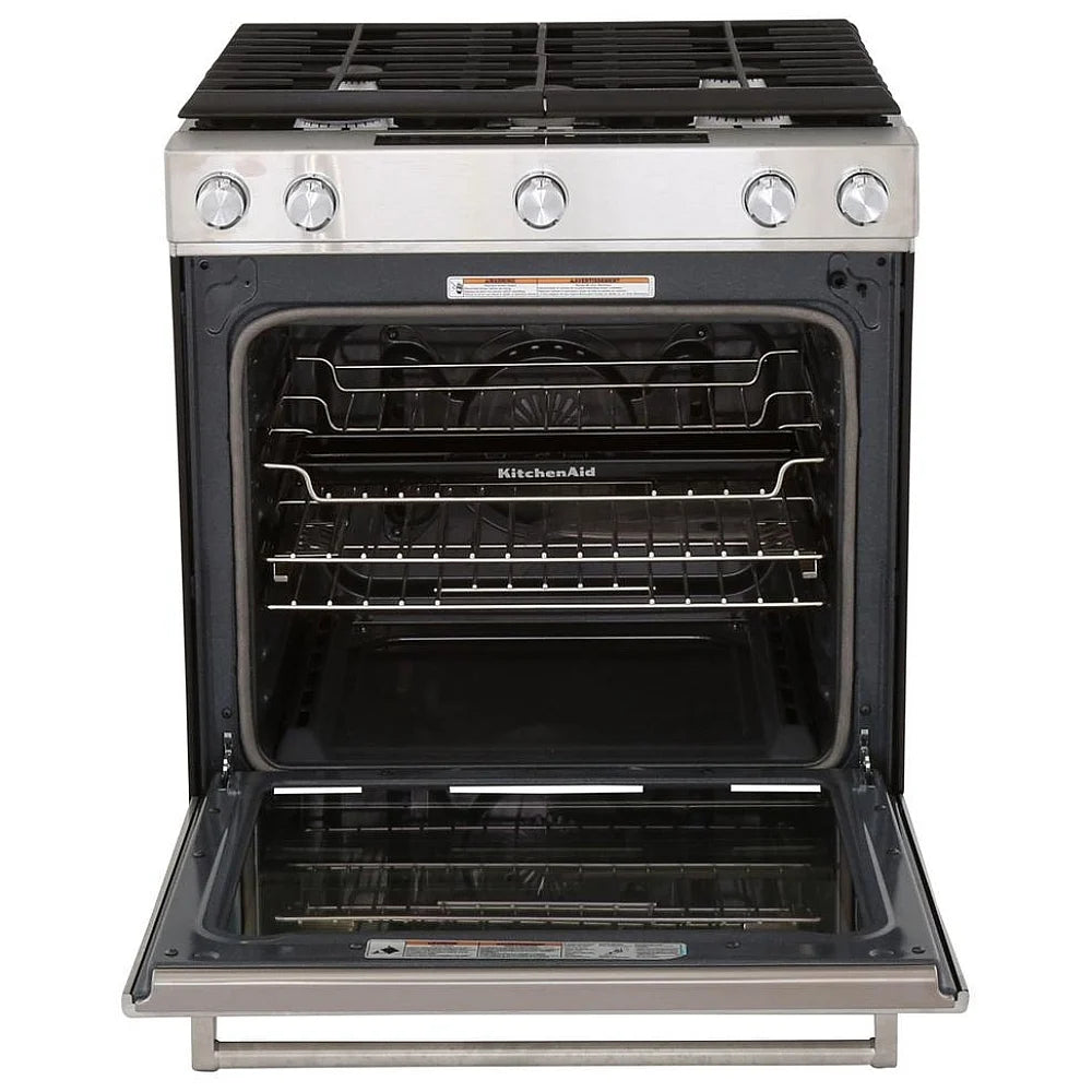 KitchenAid 30" Gas Range with 5.8 cu. ft. oven capacity and Even-Heat™ True Convection.