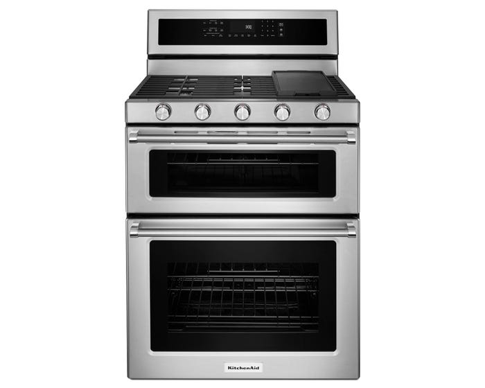 KitchenAid 30 Inch 5 Burner Dual Fuel Double Oven Convection Range KFDD500ESS