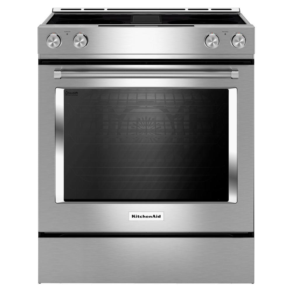 KitchenAid 30 Inch 4-element Electric Downdraft Front Control Range KSEG950ESS