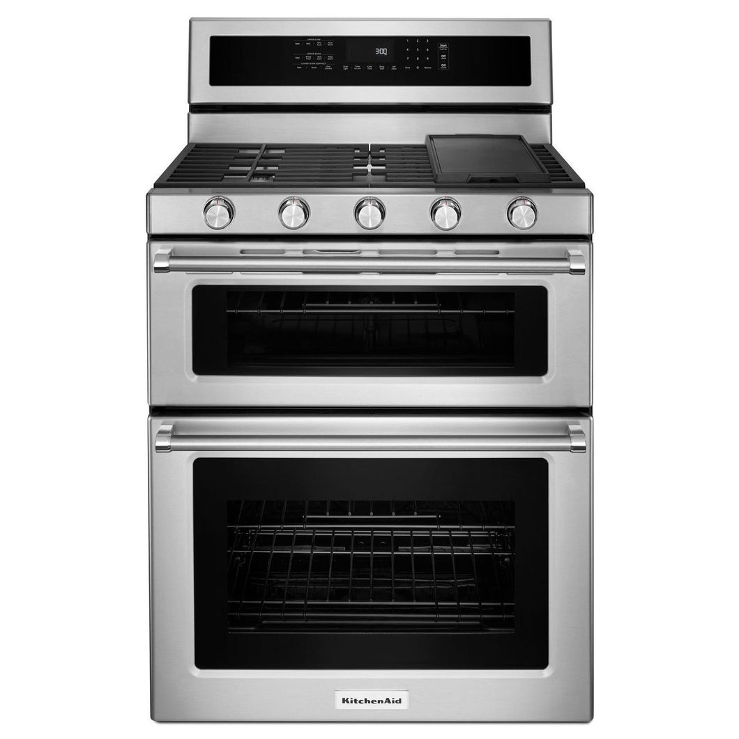KitchenAid - 30-Inch 5 Burner Gas Double Oven Convection Range - KFGD500
