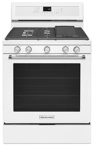 KitchenAid-30 Inch 5 Burner Gas Range With Even-Heat True Convection - KFGG500