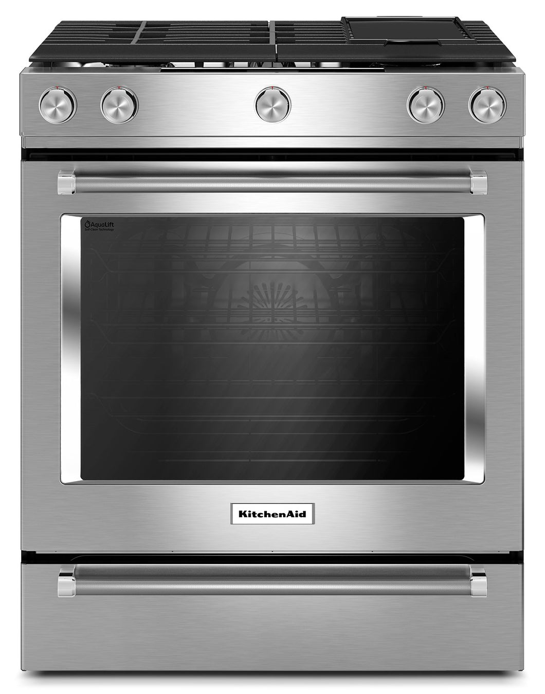 KitchenAid - 30-Inch 5 Burner Front Control Gas Convection Range with Baking Drawer - KSGB900ESS