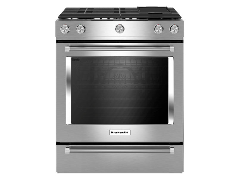 KitchenAid - 30-Inch 5-Burner Dual Fuel Convection Front Control Range with Baking Drawer - YKSDB900ESS
